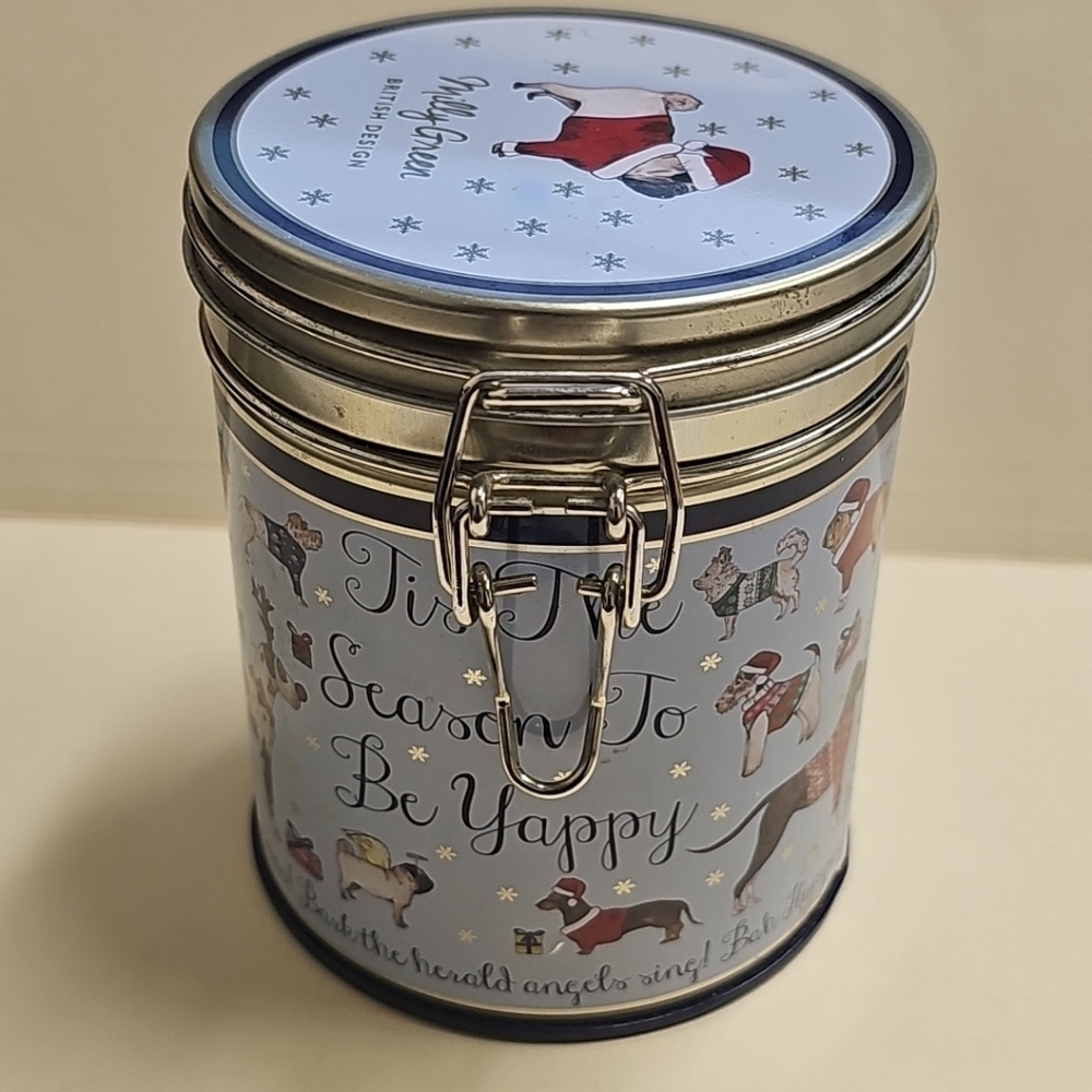 Milly Green British Decorative Christmas Dogs Clamp Tin Food / candy Canister